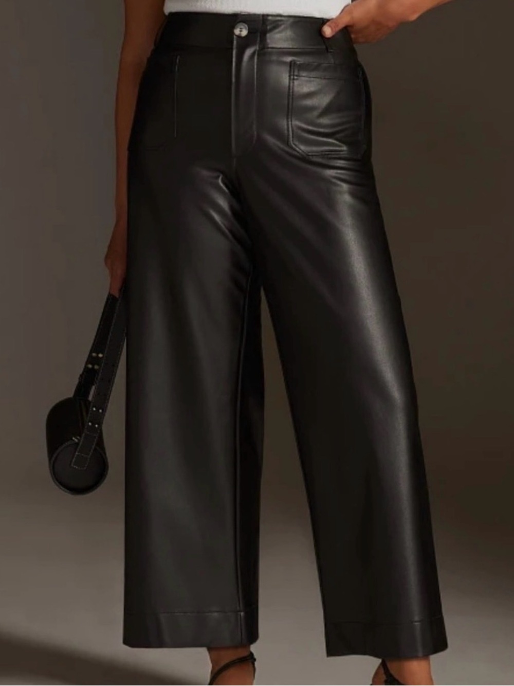 Maeve The Colette Black Faux Leather Wide-Leg Pants - size 32P